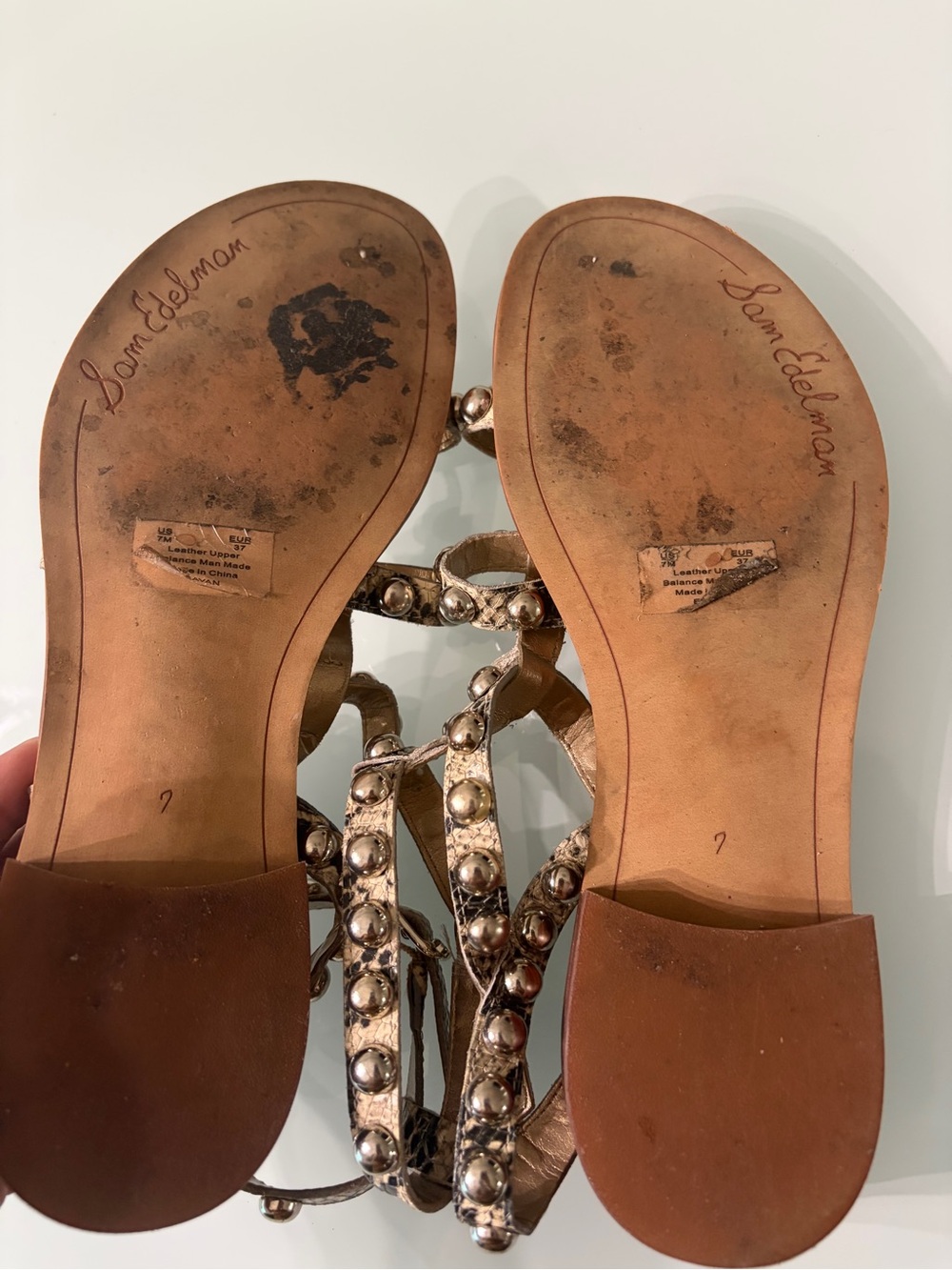 Sam Edelman Metallic Gold Beaded Strappy Sandals Size 7 - Picture 3 of 7